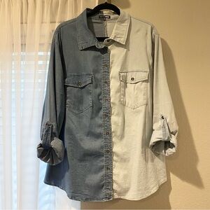 Fashion Nova Two-Tone Denim Button-Up Shirt